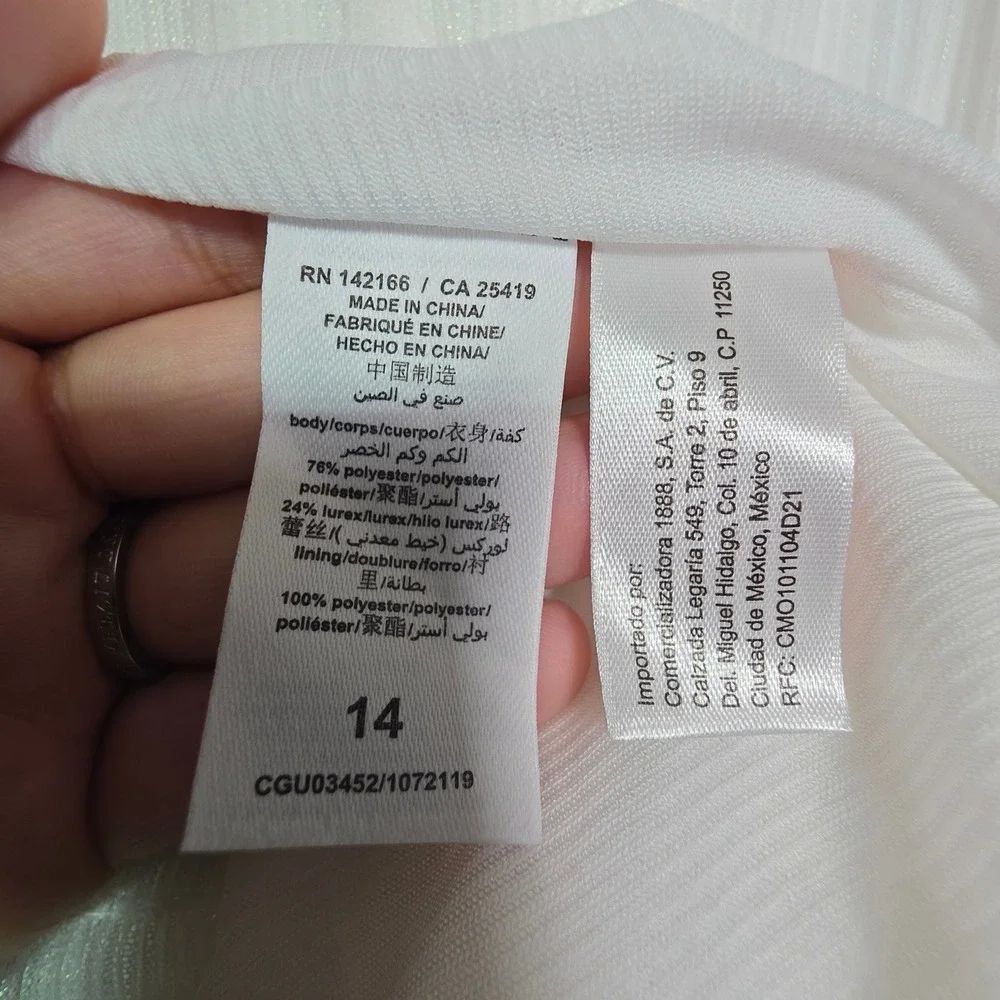 Habitual Girl White Lurex Pleated Dress Kids Size 14 Long Sleeve Ruffle Party